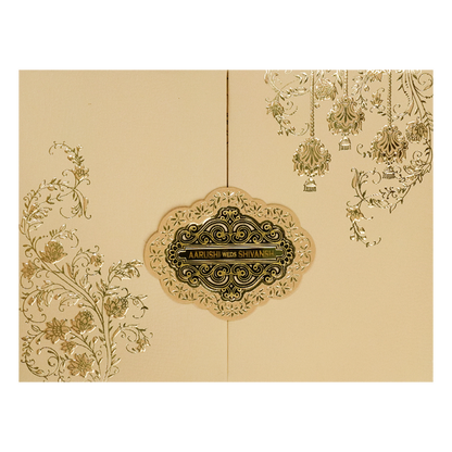 Sandal Gold Floral Padded Wedding Card-KSI64090