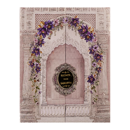 Lavender Floral Arch Padded Wedding Card-KSI64070