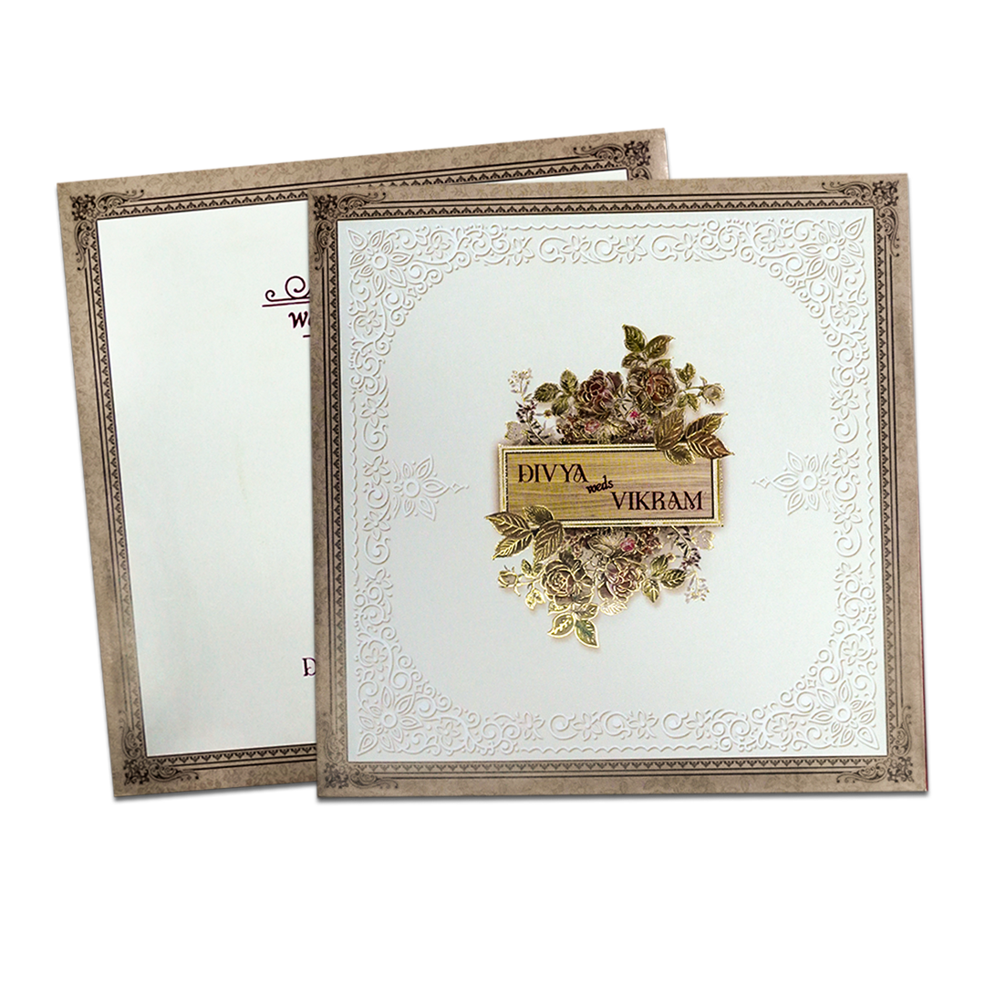 Brown Rose Floral Wedding Card-KNSN6712B
