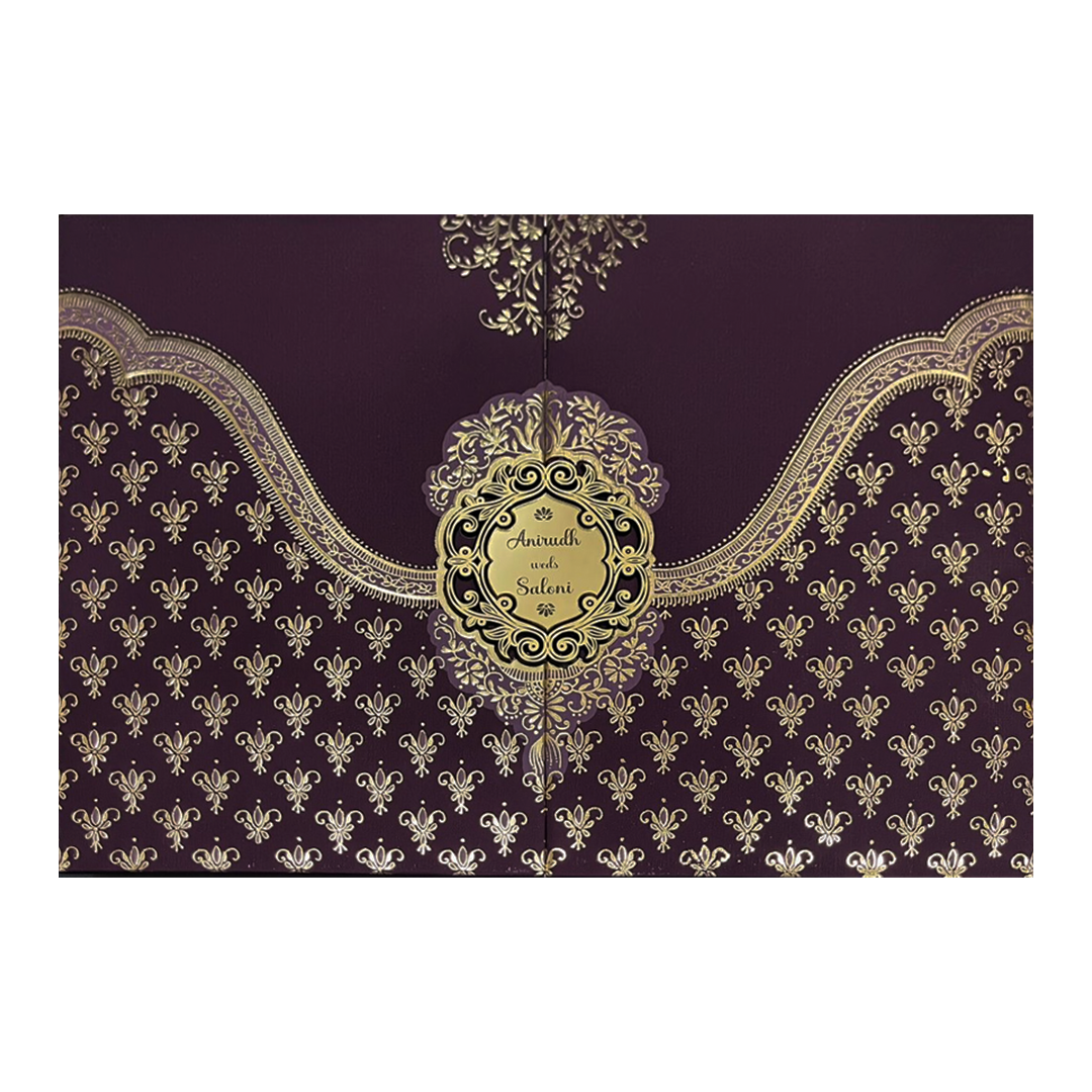 Purple Gold Floral Padded Wedding Card-KSI64360