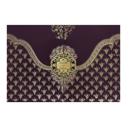 Purple Gold Floral Padded Wedding Card-KSI64360