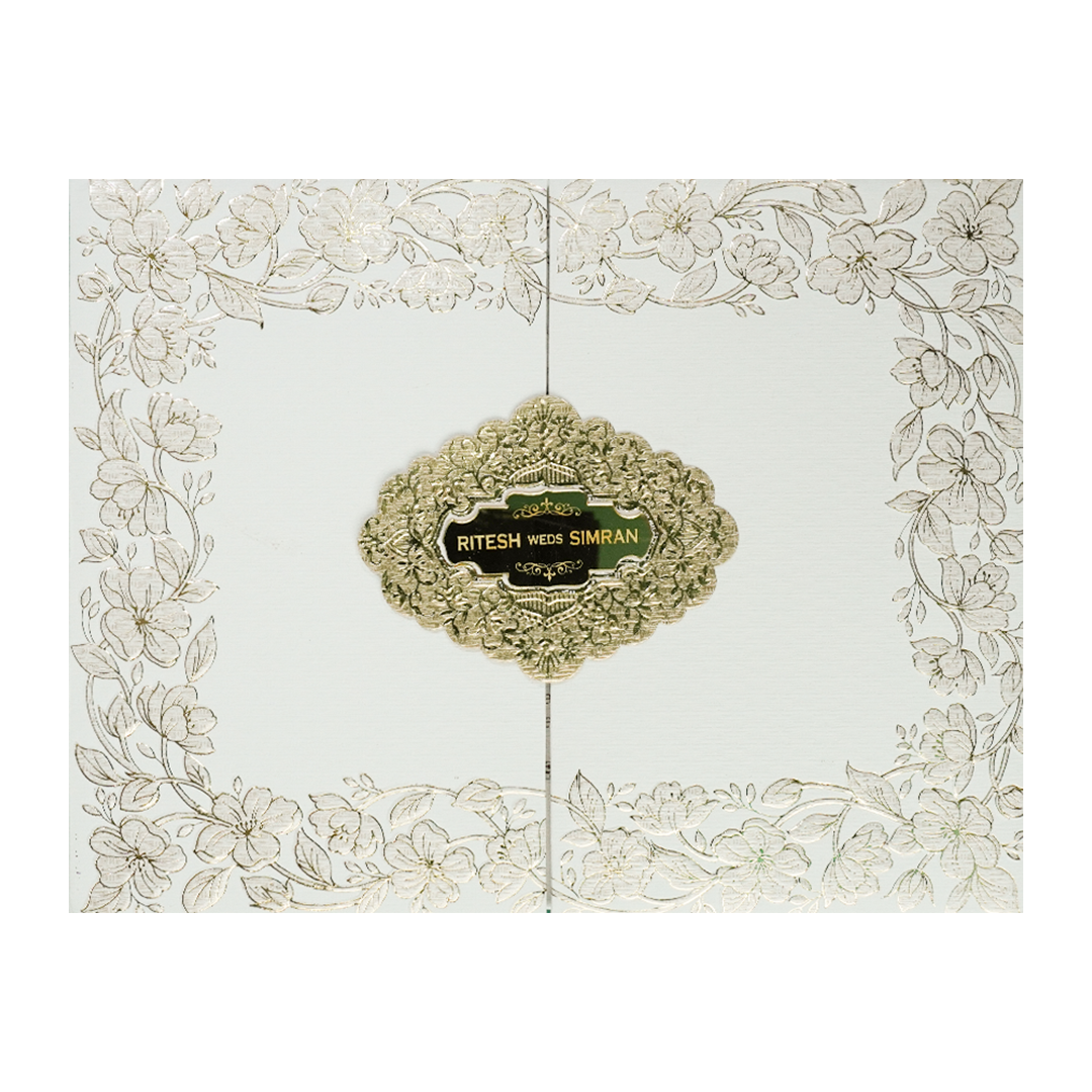 White Gold Floral Padded Wedding Card-KSI64520