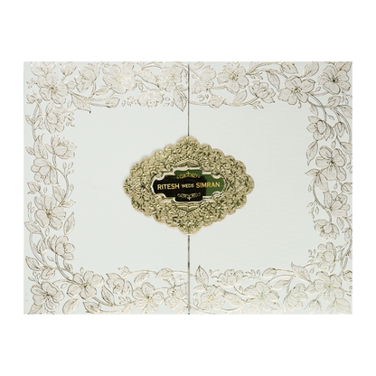 White Gold Floral Padded Wedding Card-KSI64520