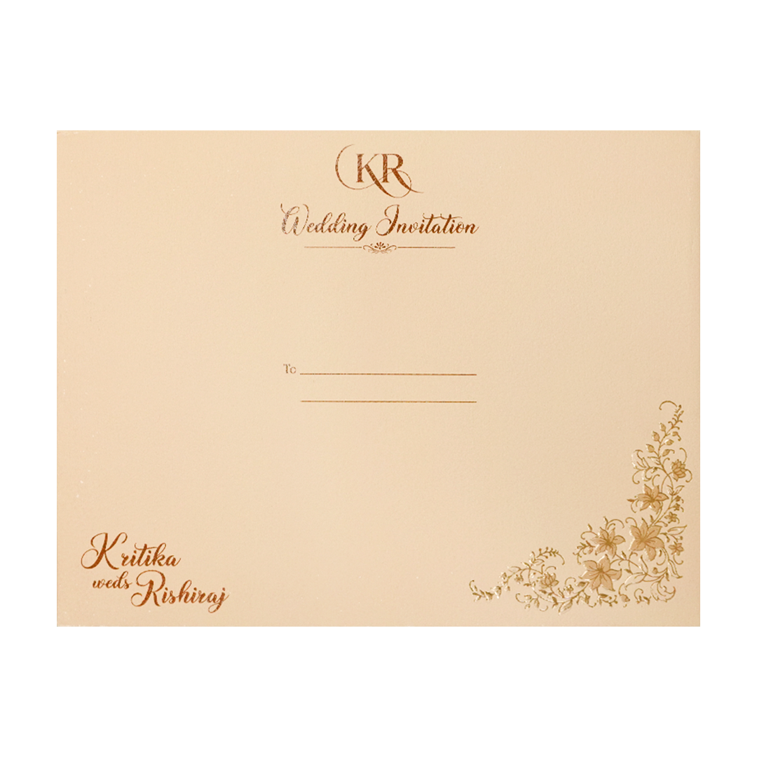 Cream Gold Floral Padded Wedding Card-KSI64540