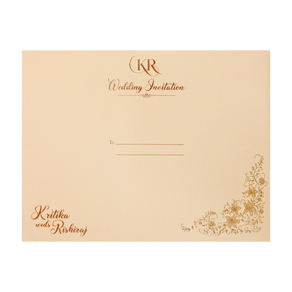 Cream Gold Floral Padded Wedding Card-KSI64540