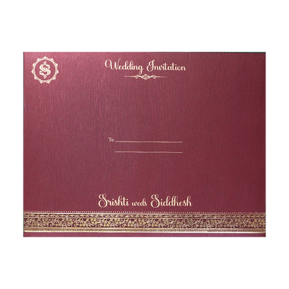 Maroon Baroque Floral Wedding Invitation Card-KSI64370