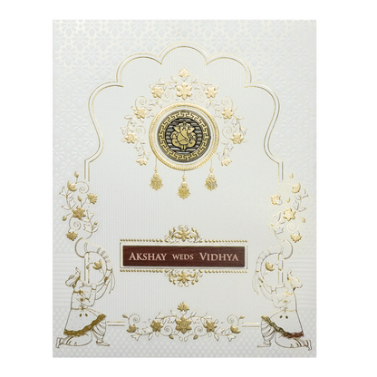 White Ganesha Gold Floral Wedding Card-KSH73620