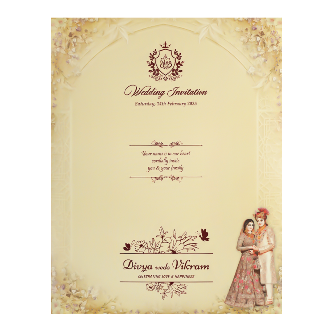 Royal Yellow Ganesha Couple Wedding Card-KNKJ1127