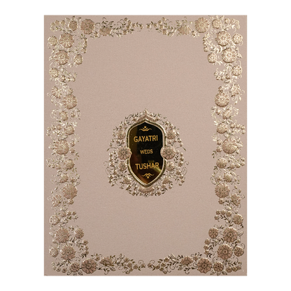 Cream Gold Floral Embossed Wedding Card-KSI64040