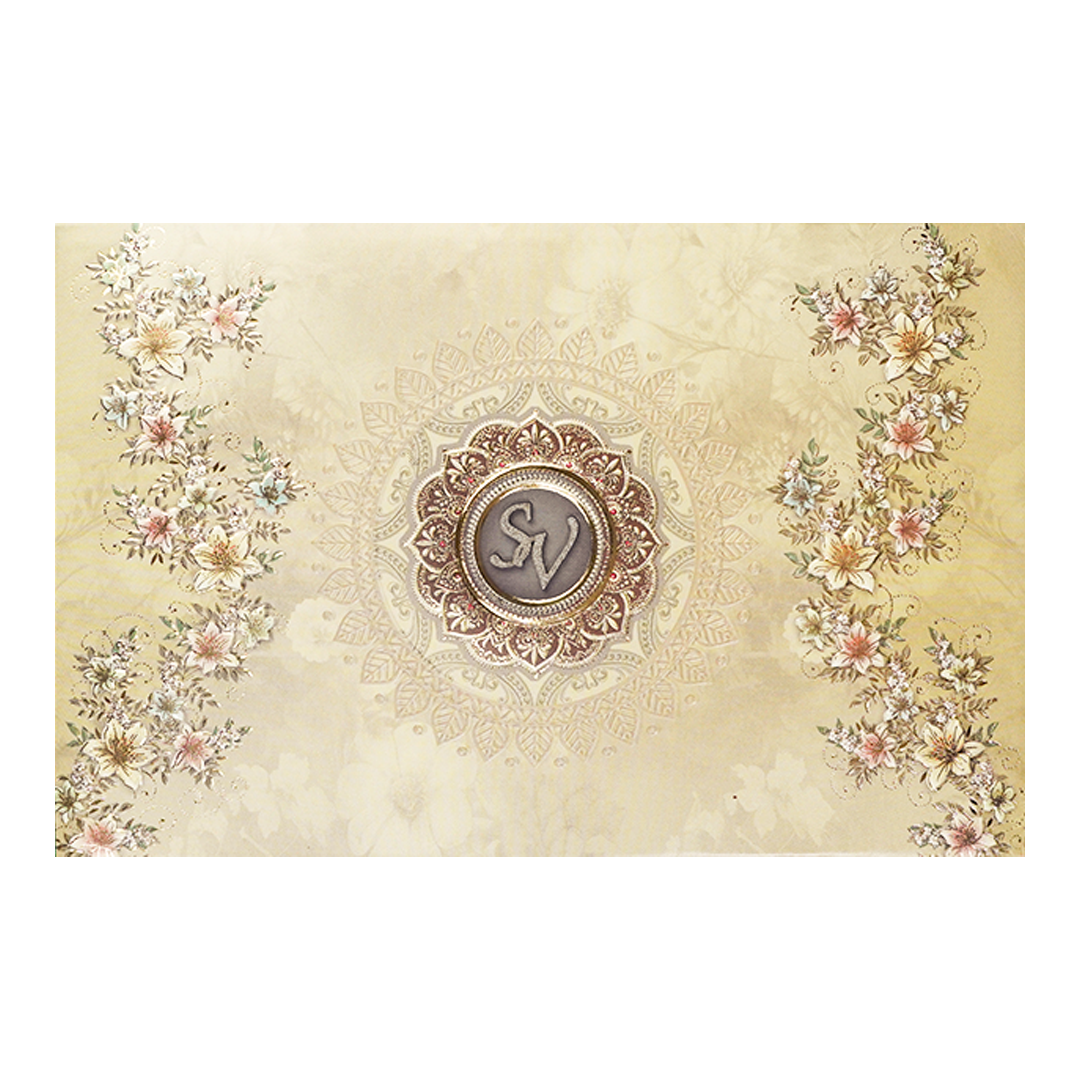Beige Floral Padded Wedding Card-KSI64050