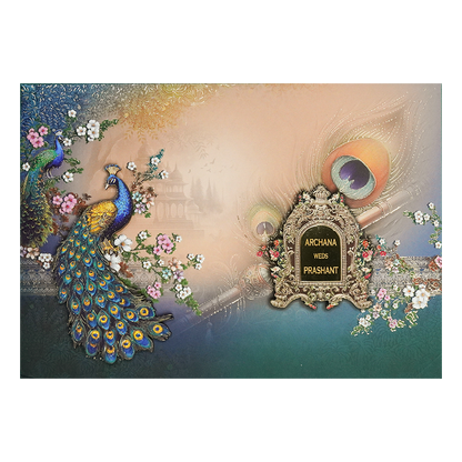 Cream Peacock Padded Wedding Card-KSI64180