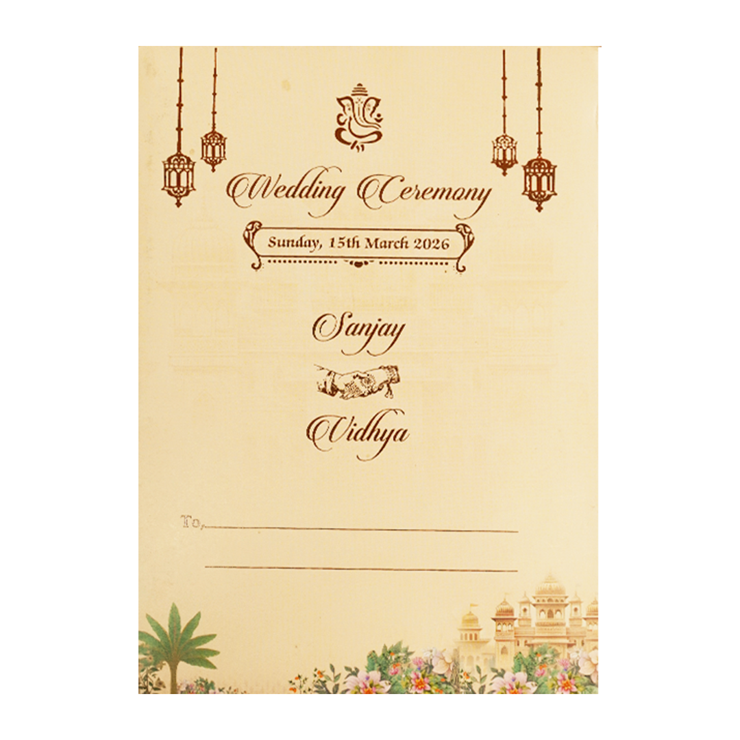 Cream Palace Floral Padded Wedding Card-KSH73080