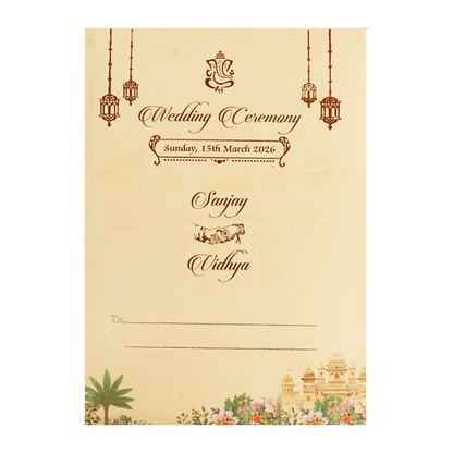 Cream Palace Floral Padded Wedding Card-KSH73080