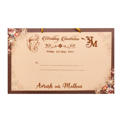 Brown Floral Padded Wedding Card-KSH72270