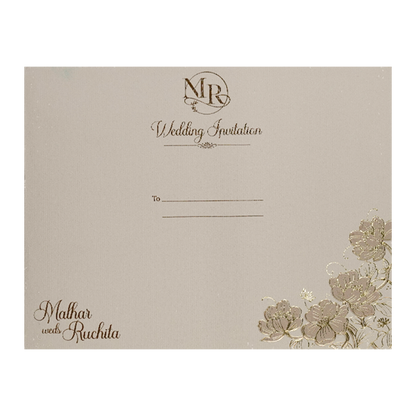 Grey Floral Padded Wedding Card-KSI64510