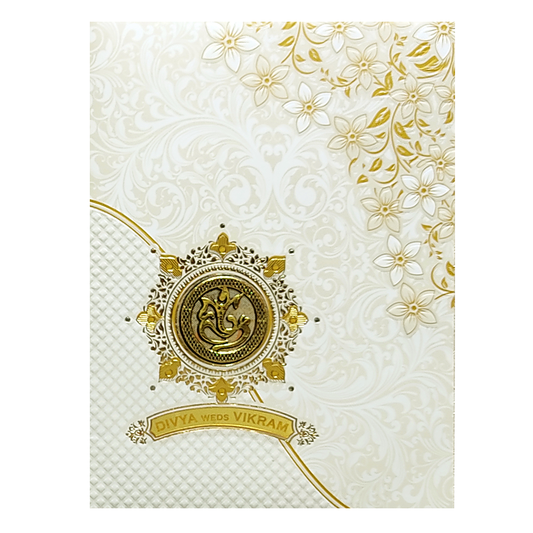 White Floral Design With Nameplate Invitation Card-KNKC4801