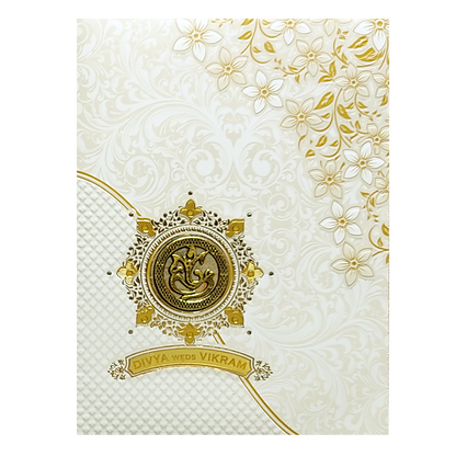 White Floral Design With Nameplate Invitation Card-KNKC4801
