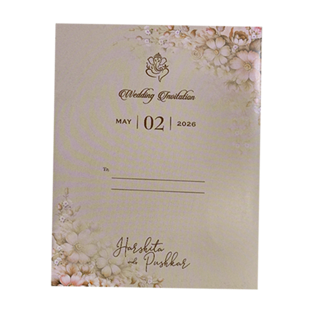 Grey Floral Bow Laser Cut Wedding Card-KSH72890