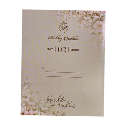 Grey Floral Bow Laser Cut Wedding Card-KSH72890