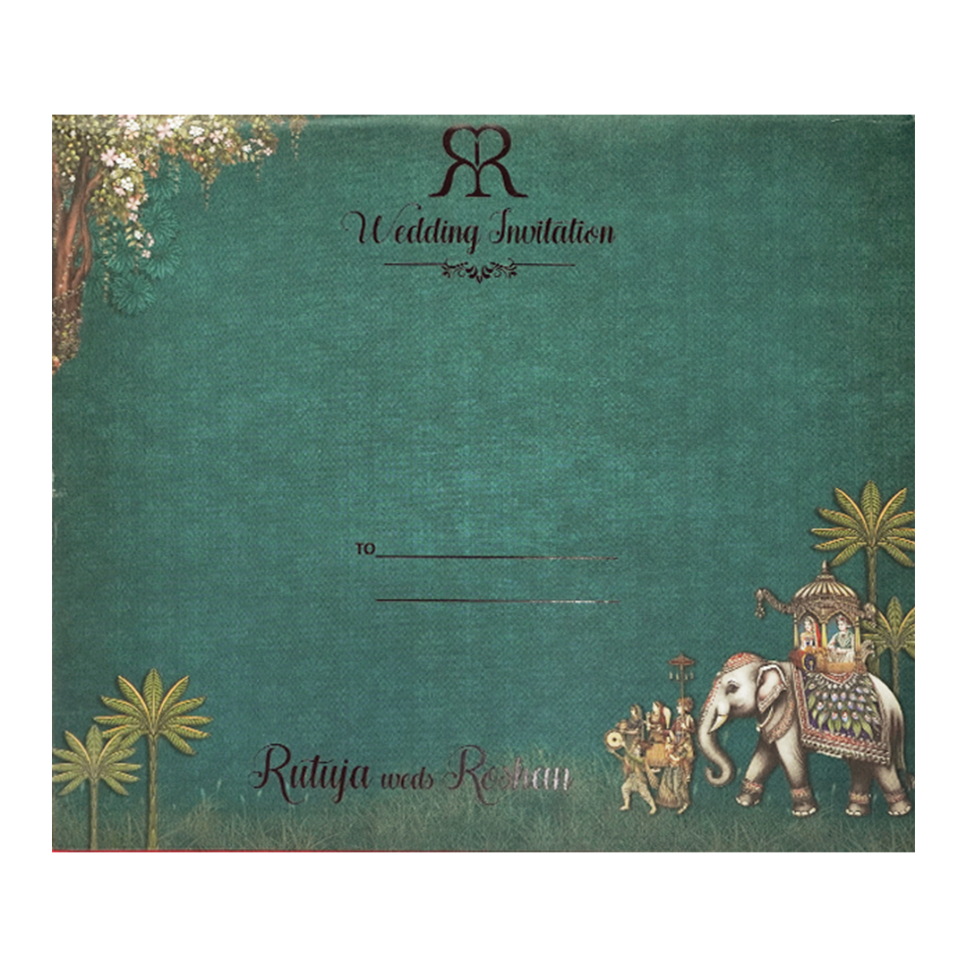 Green Royal Procession Padded Wedding Card-KSI64000