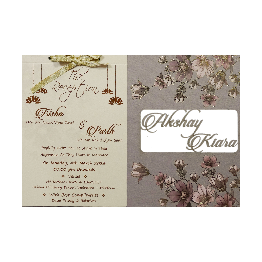 Grey Pink Floral Laser-Cut Wedding Card-KSH72860