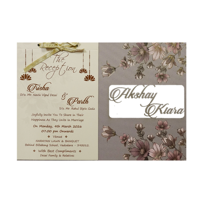Grey Pink Floral Laser-Cut Wedding Card-KSH72860
