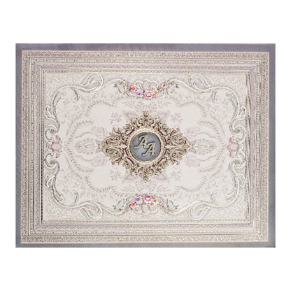 Grey Baroque Floral Padded Wedding Card-ksi63970