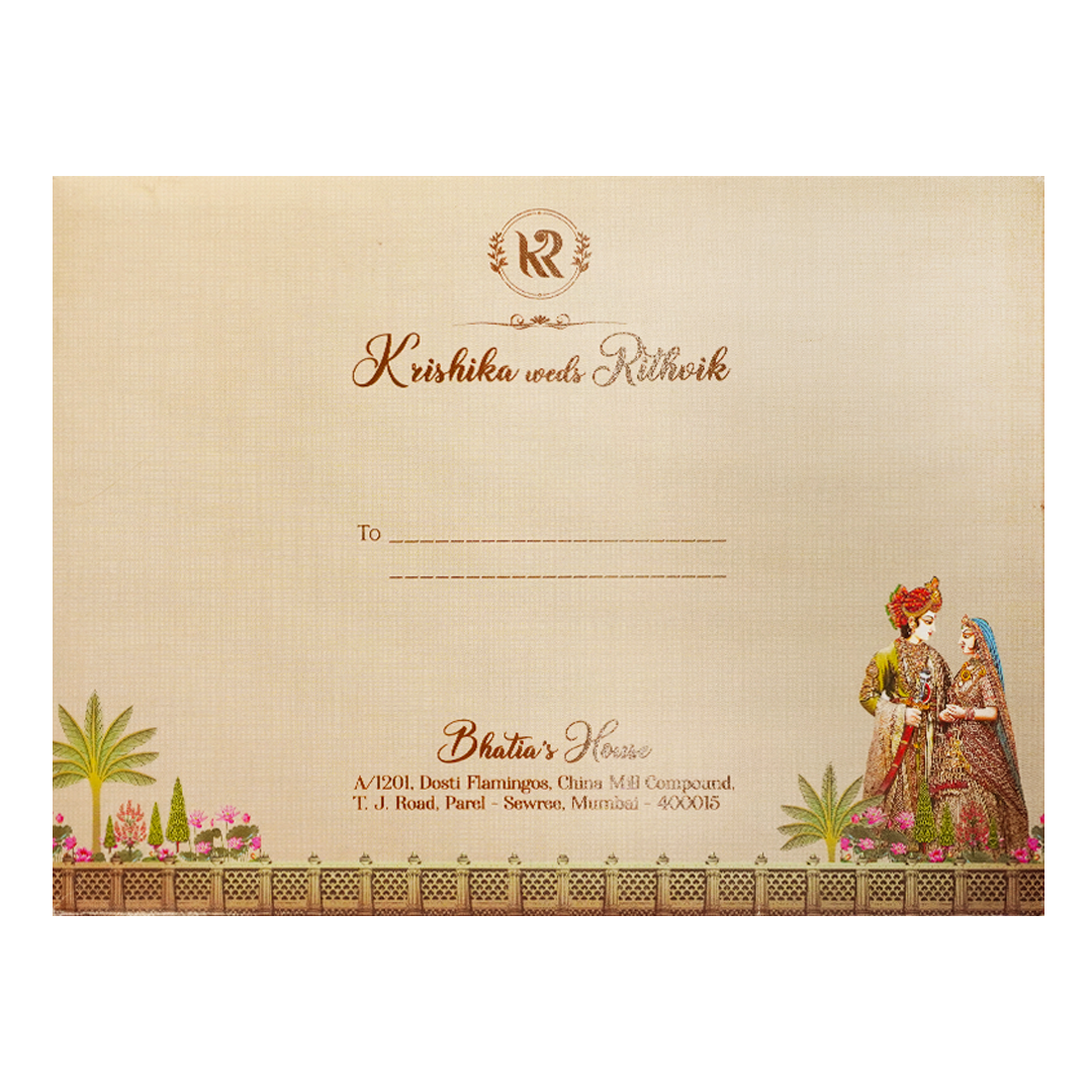 Cream Palace Theme Padded Wedding Card-KSI64010