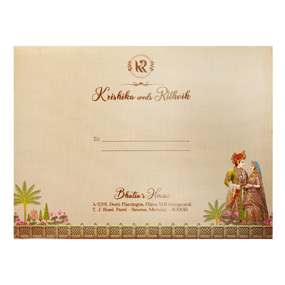Cream Palace Theme Padded Wedding Card-KSI64010