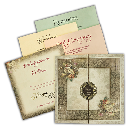 Cream Floral Padded Wedding Card-KSH72670