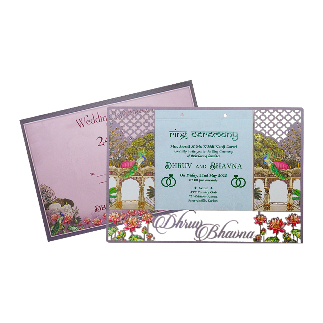 Peacock Laser Cut Ring Ceremony Card-KSH72970