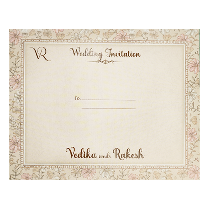 Grey Pastel Floral Border Padded Wedding Card-KSI64160