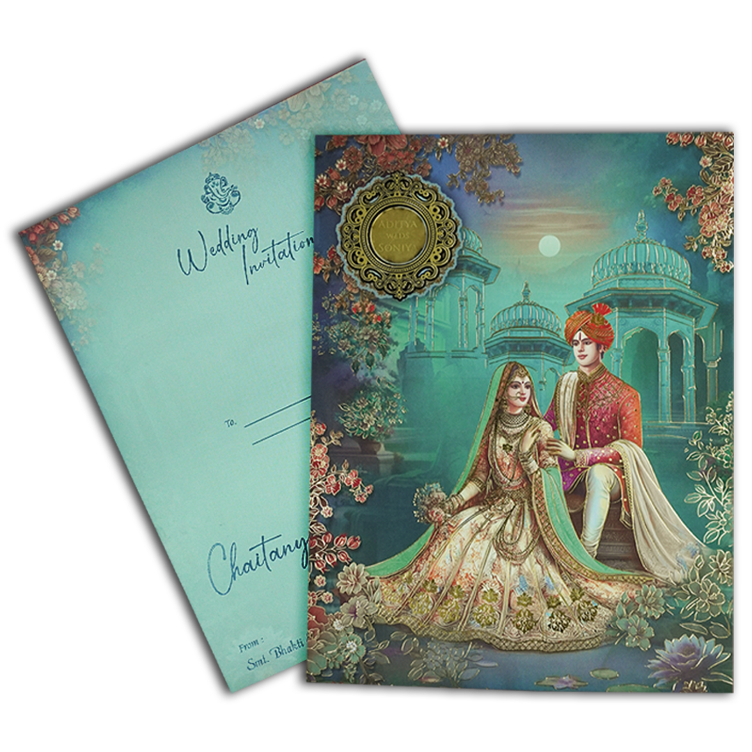 Blue Palace Couple Wedding Card-KSH73140