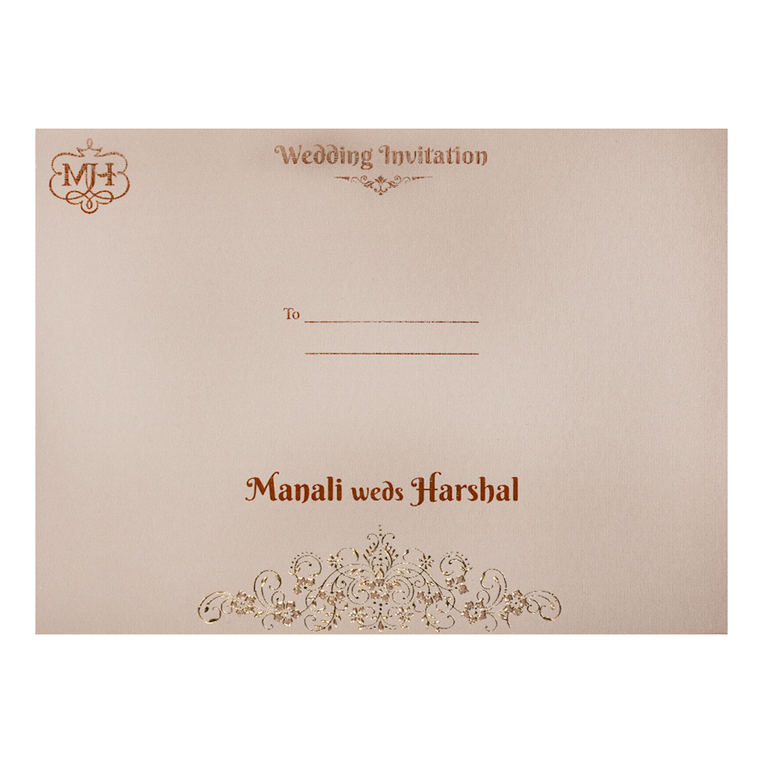 Grey Gold Floral Padded Wedding Card-KSI64310