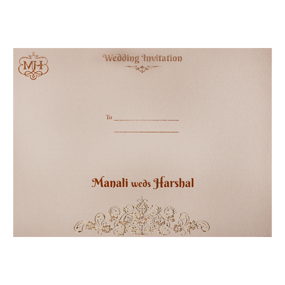 Grey Gold Floral Padded Wedding Card-KSI64310