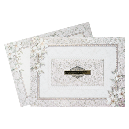 Silver Floral Padded Wedding Card-KSI64030