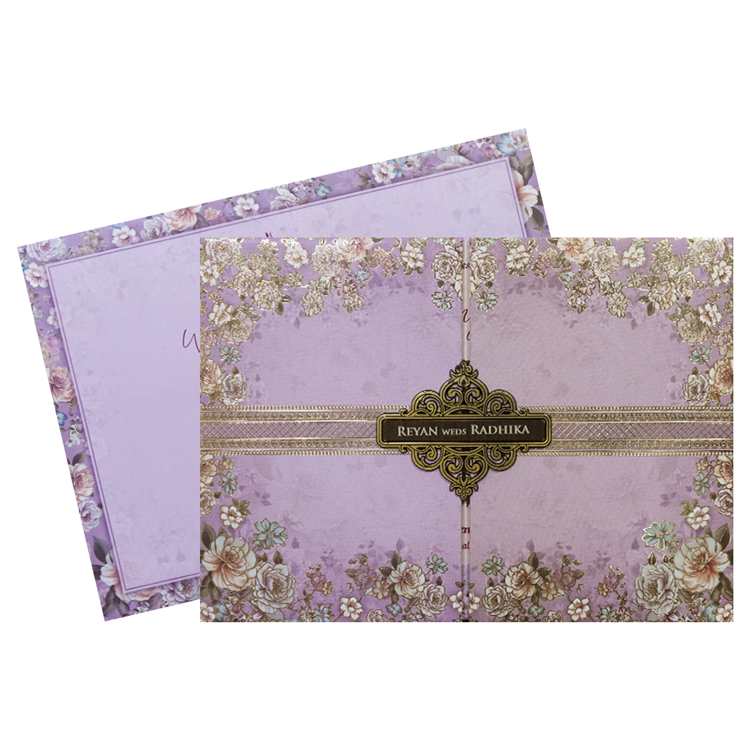Purple Floral Padded Wedding Card-KSH72930