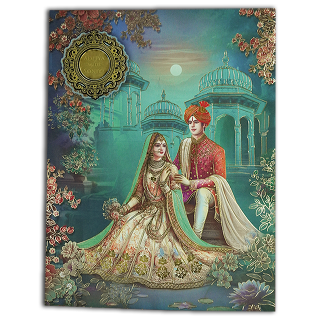 Blue Palace Couple Wedding Card-KSH73140