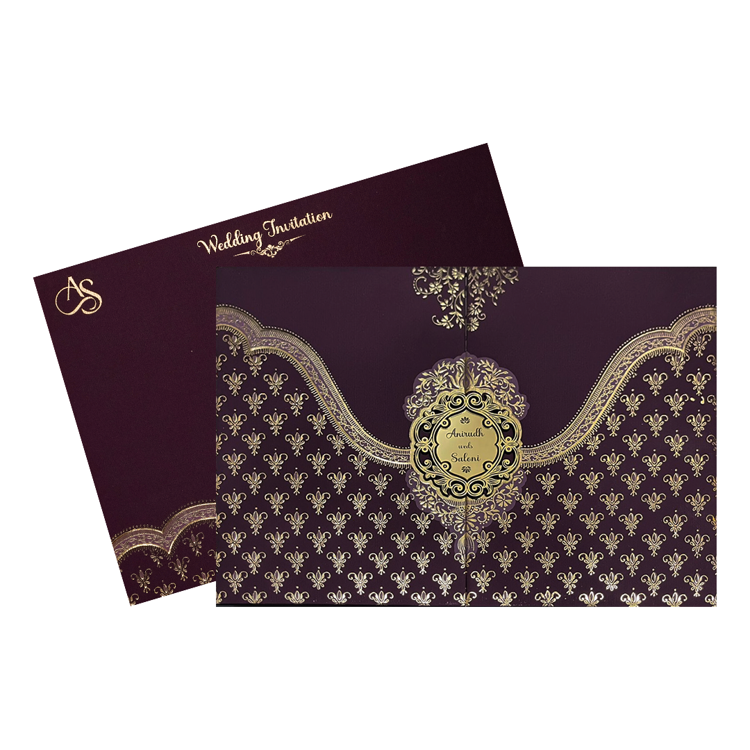 Purple Gold Floral Padded Wedding Card-KSI64360
