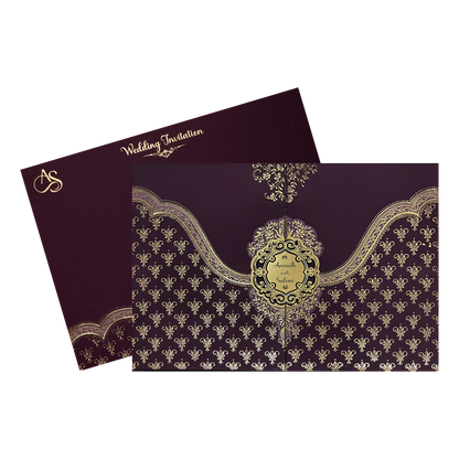 Purple Gold Floral Padded Wedding Card-KSI64360