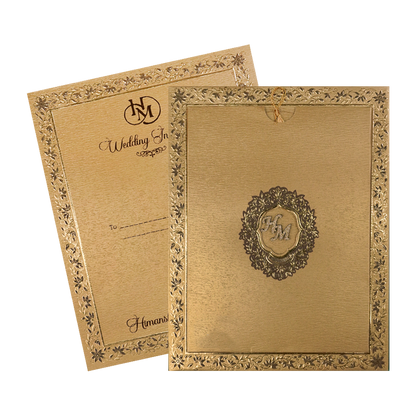 Gold Floral Border Padded Wedding Card-KSI64530