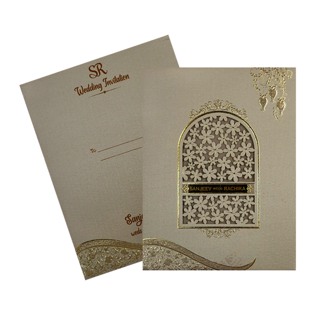 Grey Floral Padded Wedding Card-KSI64410