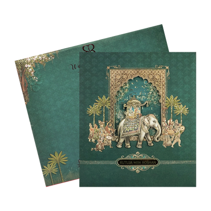 Green Royal Procession Padded Wedding Card-KSI64000