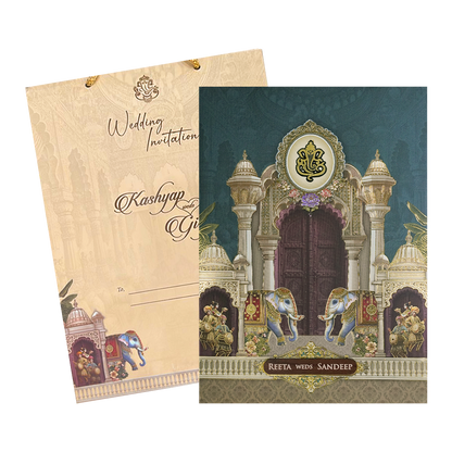 Royal Palace Ganesha Padded Wedding Card-KSH72250