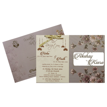 Grey Pink Floral Laser-Cut Wedding Card-KSH72860