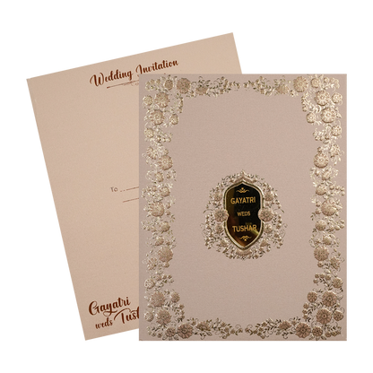 Cream Gold Floral Embossed Wedding Card-KSI64040