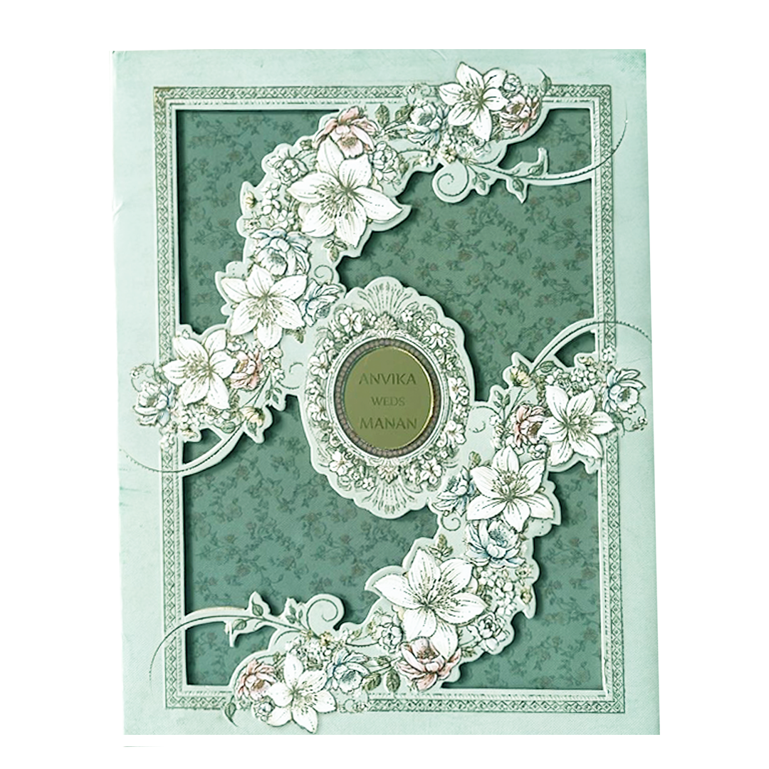 Blue Floral Padded Wedding Card-KSSC2080