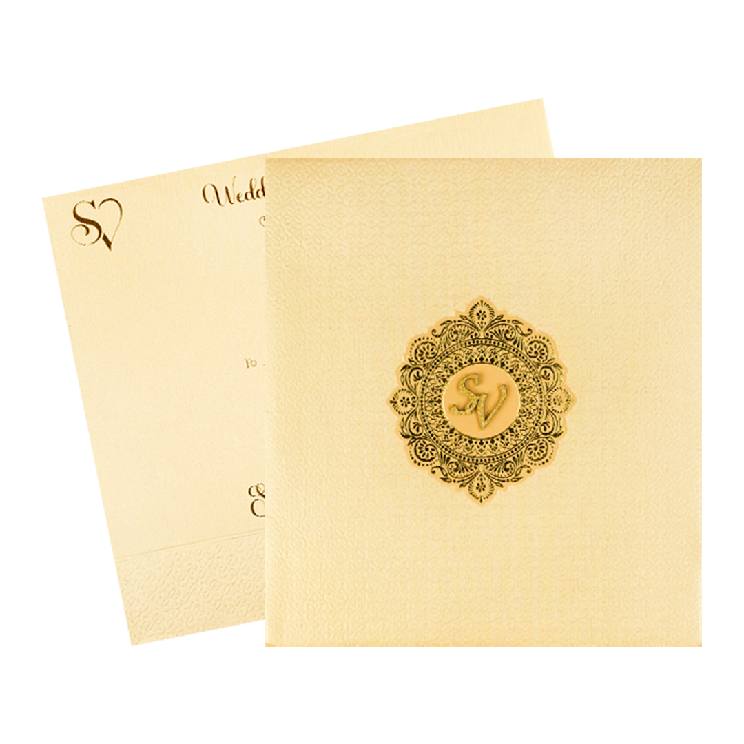 Gold Monogram Padded Wedding Card-KSI64450