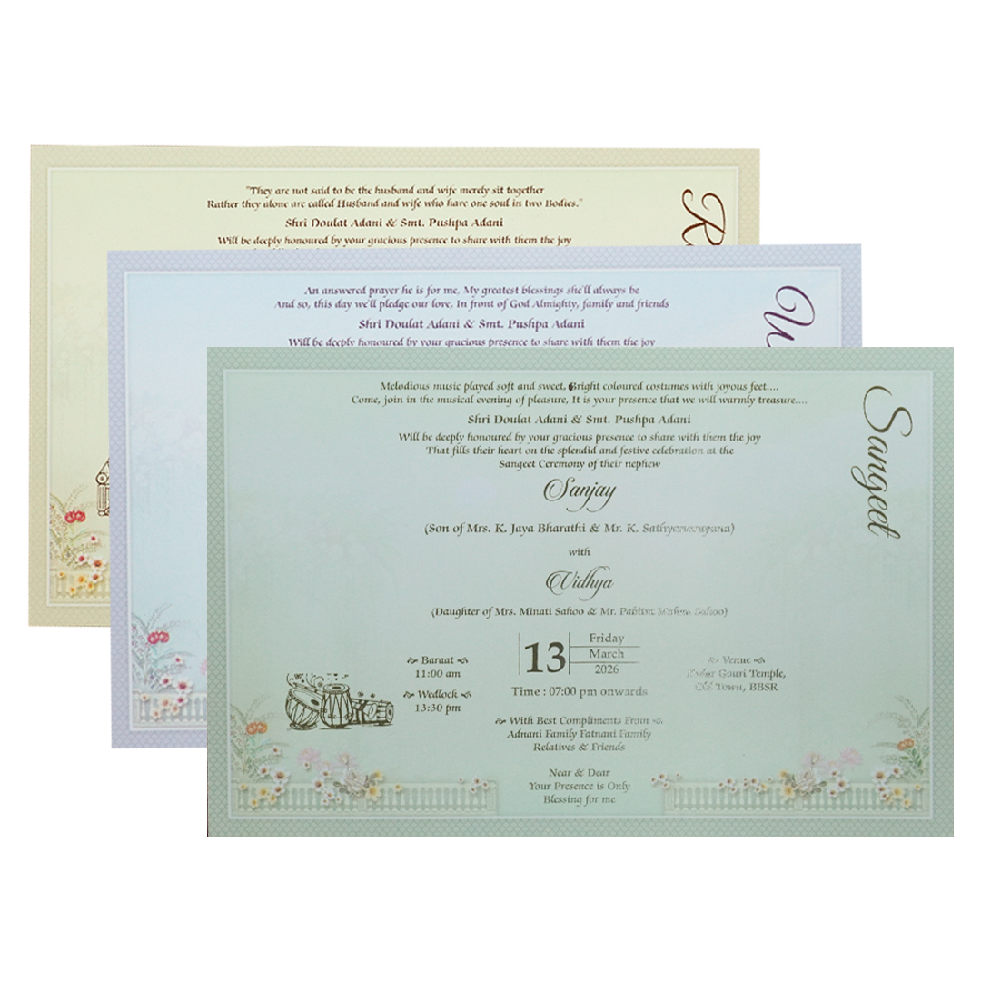 Green Royal Couple Floral Padded Wedding Card-KSH72030