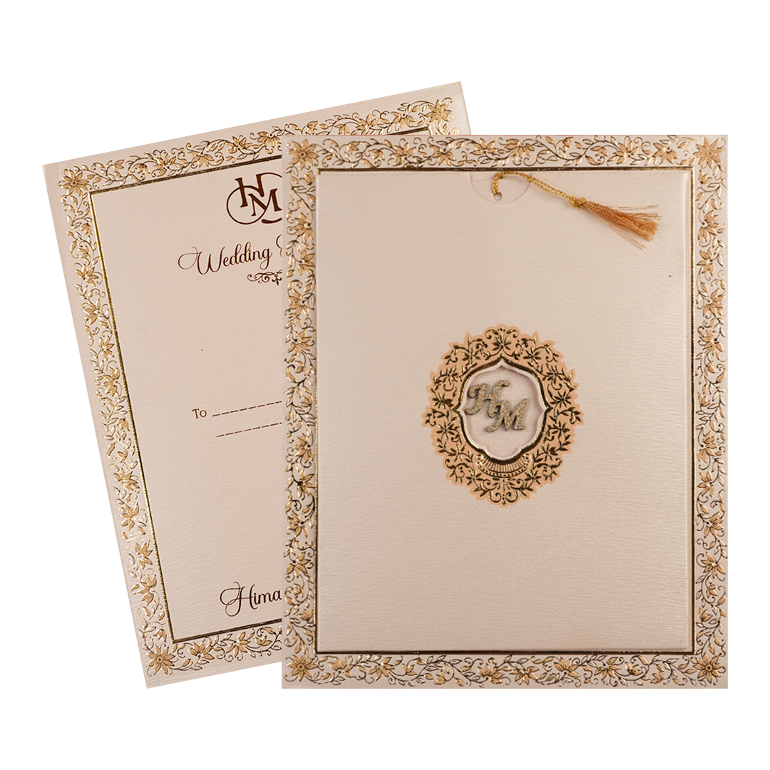 Cream Gold Floral Padded Wedding Card-KSI64210